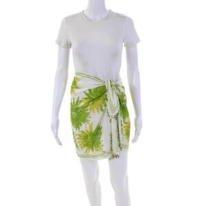 Graham Kandiah Womens Cotton Floral Print Beaded Sarong Green Size OS